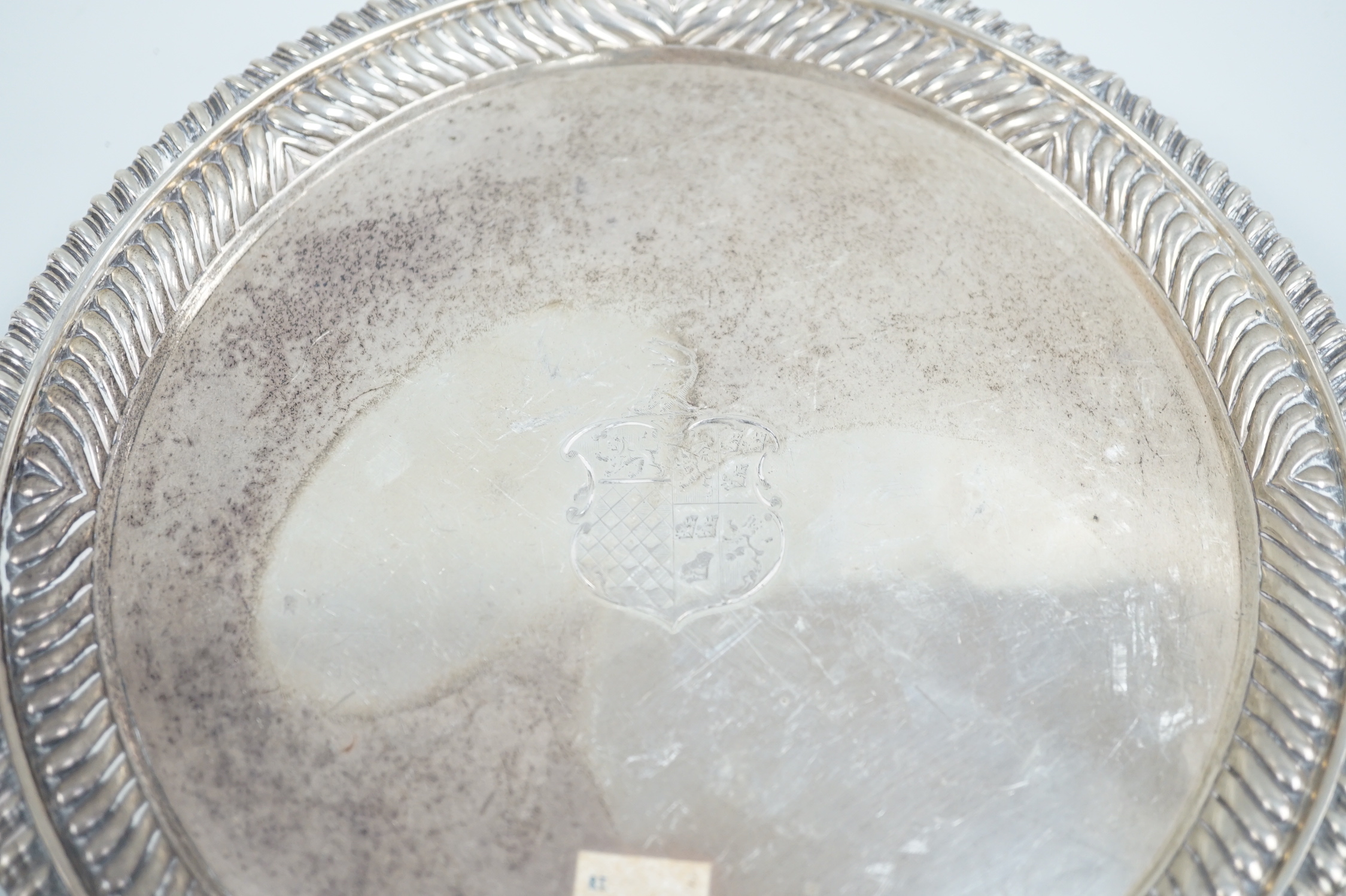 A George III silver circular salver, with gadrooned border, Richard Sibley I, London, 1814, 21.5cm, 16.4oz.